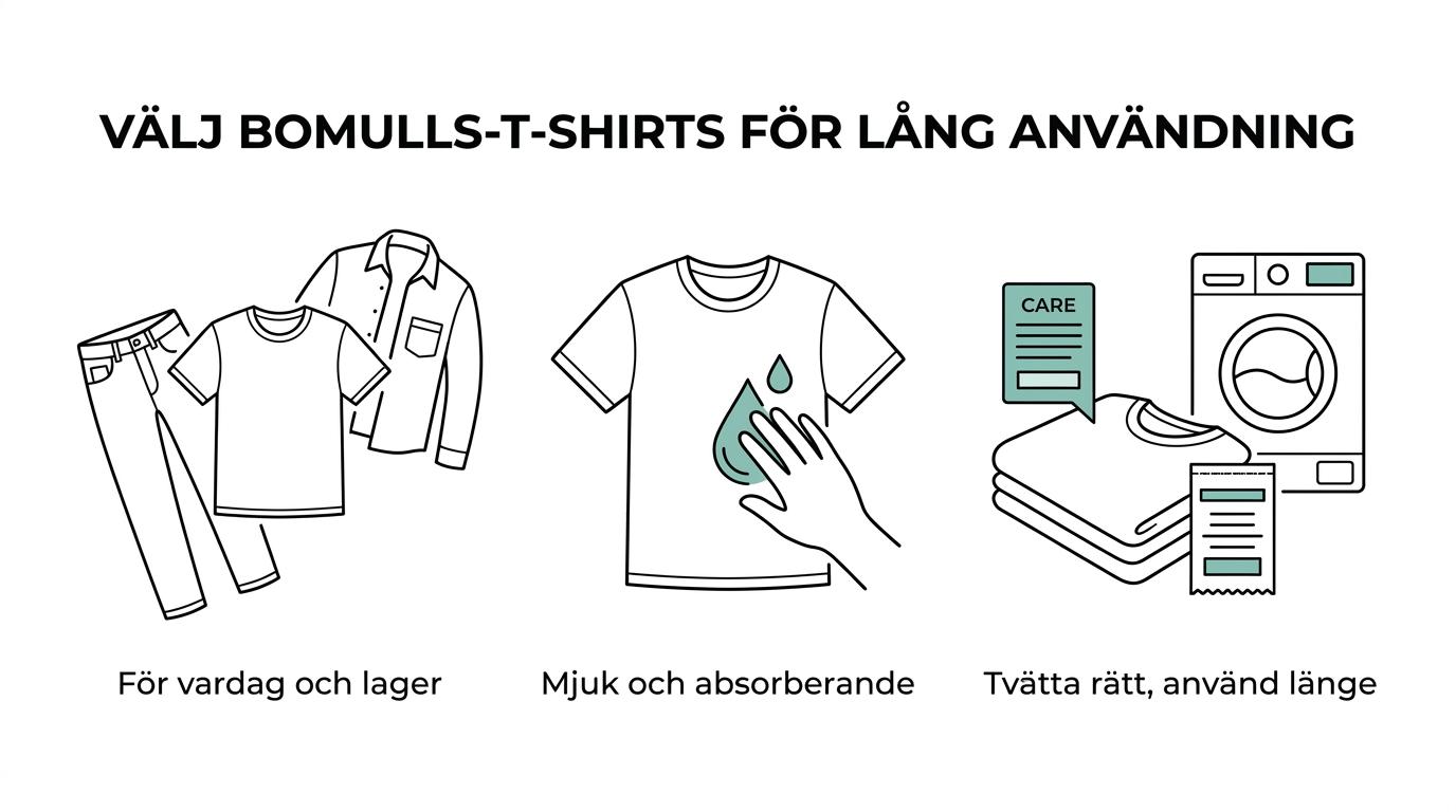 Overview of the key factors in choosing a cotton basic T-shirt: comfort, versatility, durability, care, and water awareness.
