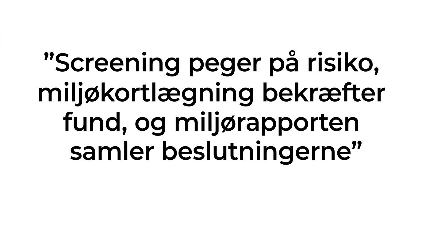 Fremhævet citat om forskellen på screening, miljøkortlægning og miljørapport.