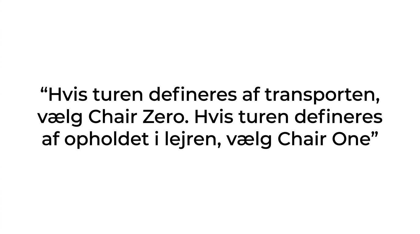 Fremhævet citat med beslutningsreglen om at vælge Chair Zero til transporttunge ture og Chair One til ophold i lejren.