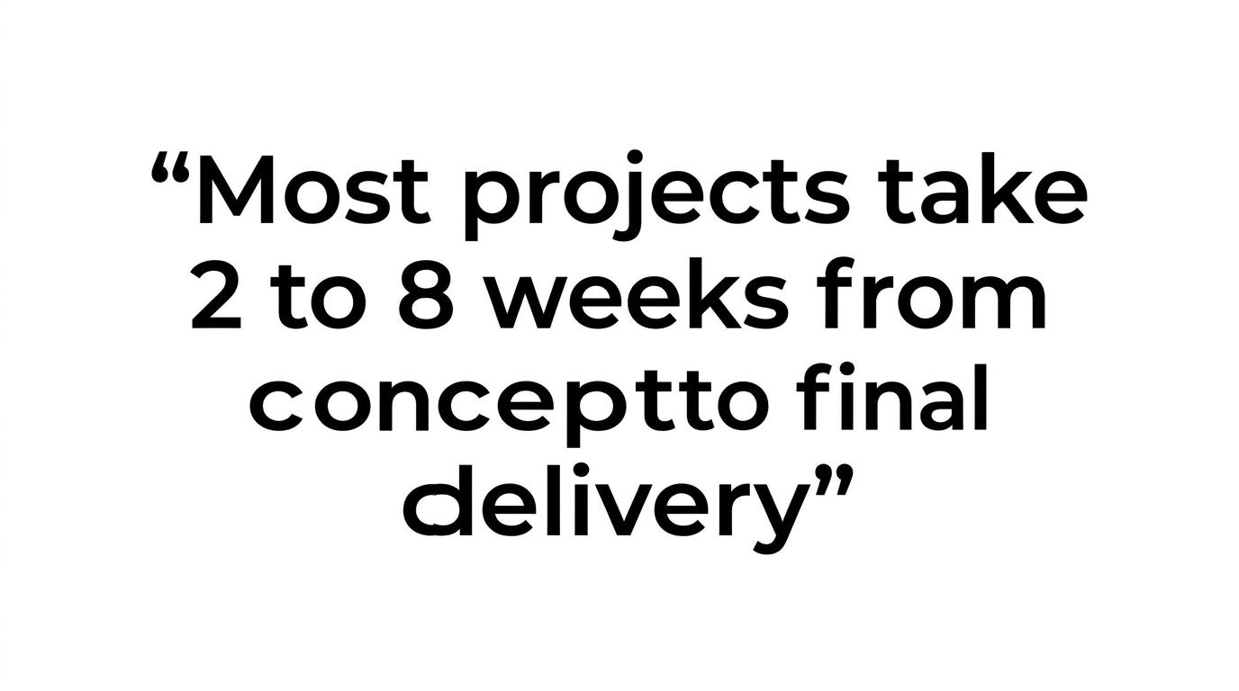 Highlighted quote stating that most projects take 2 to 8 weeks from concept to final delivery.