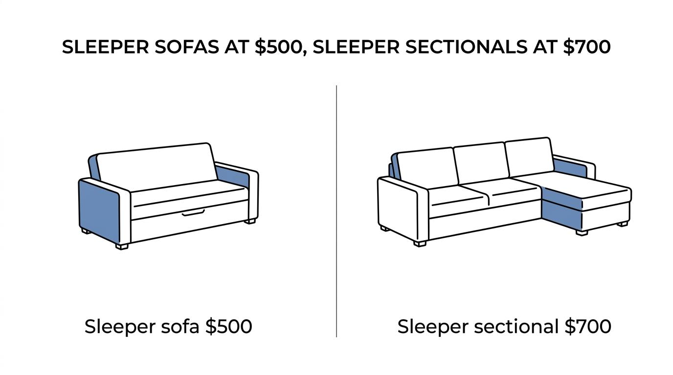 Side-by-side comparison of featured sleeper sofa and sleeper sectional deals with original prices, sale prices, and key features.
