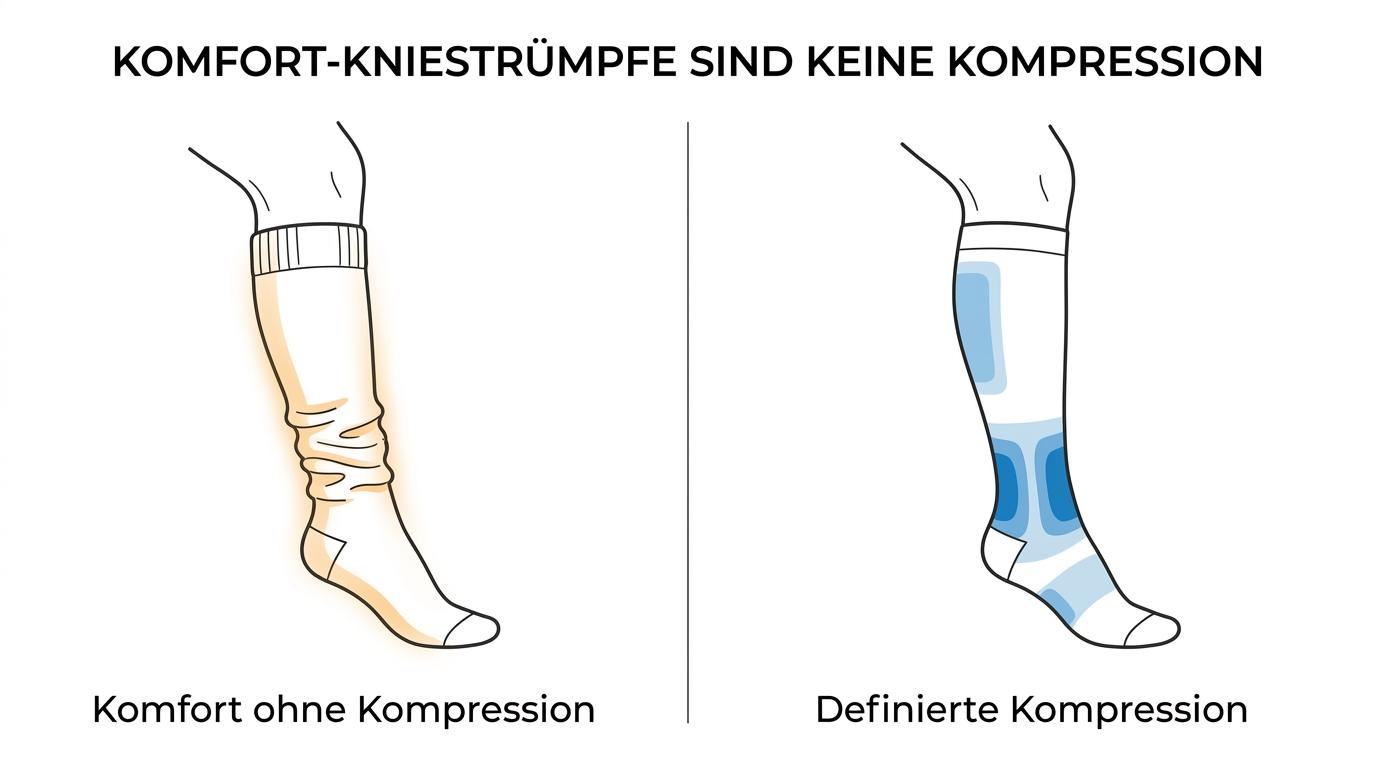 Side-by-side comparison of wool or merino knee-high socks for everyday comfort versus medical compression stockings for swelling and vein support.