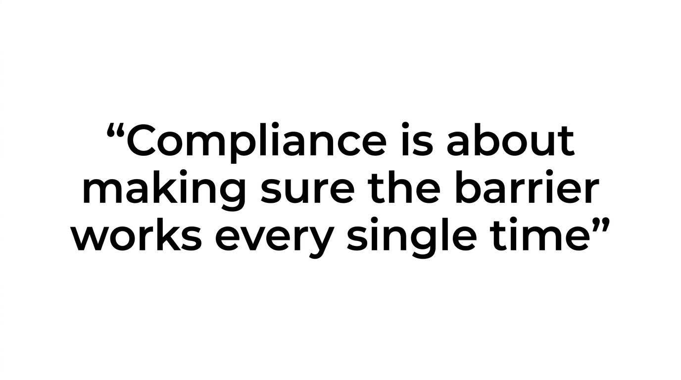 Quote graphic emphasizing that pool fence compliance is about making sure the barrier works every single time.