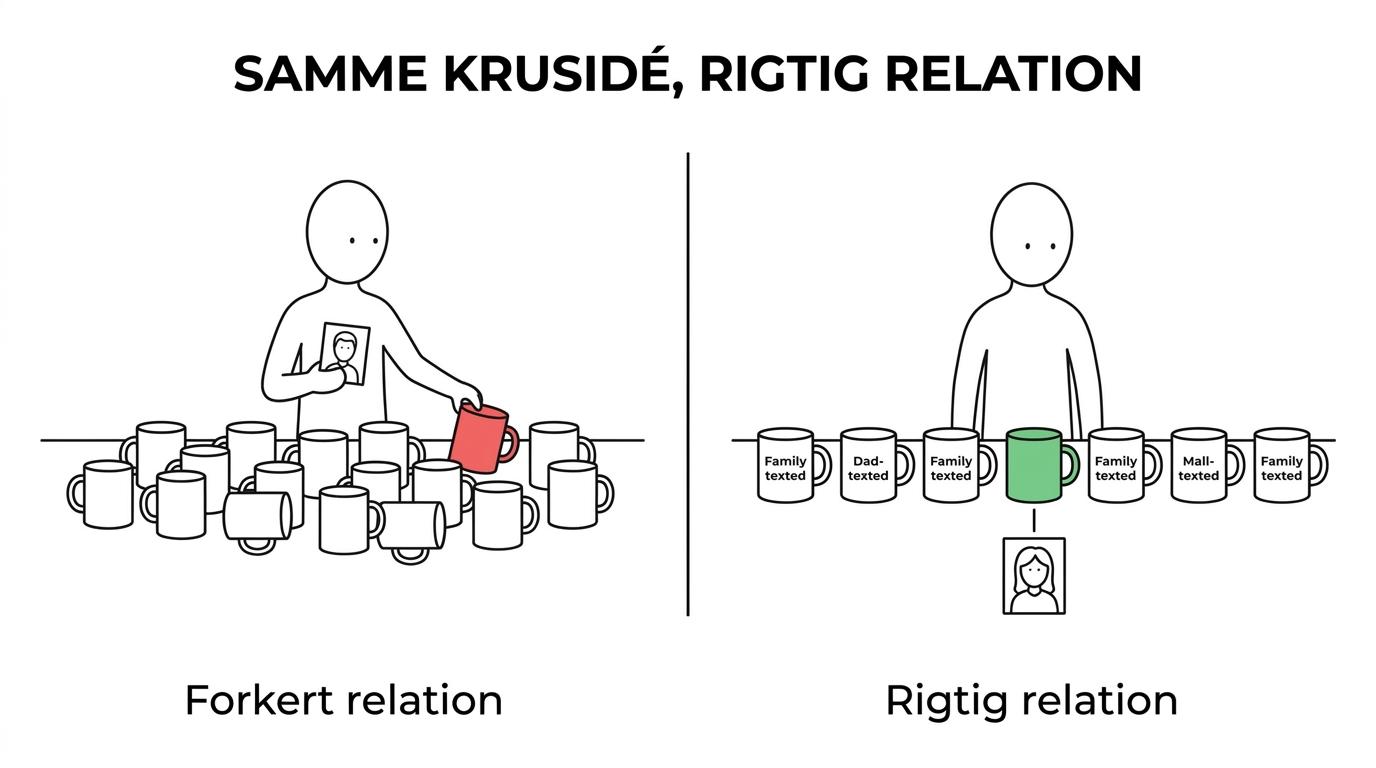 Sammenligning af Thomsons krus til mormor og farmor med familietitel, størrelse 8x10x10 cm og pris 55,00 kr.