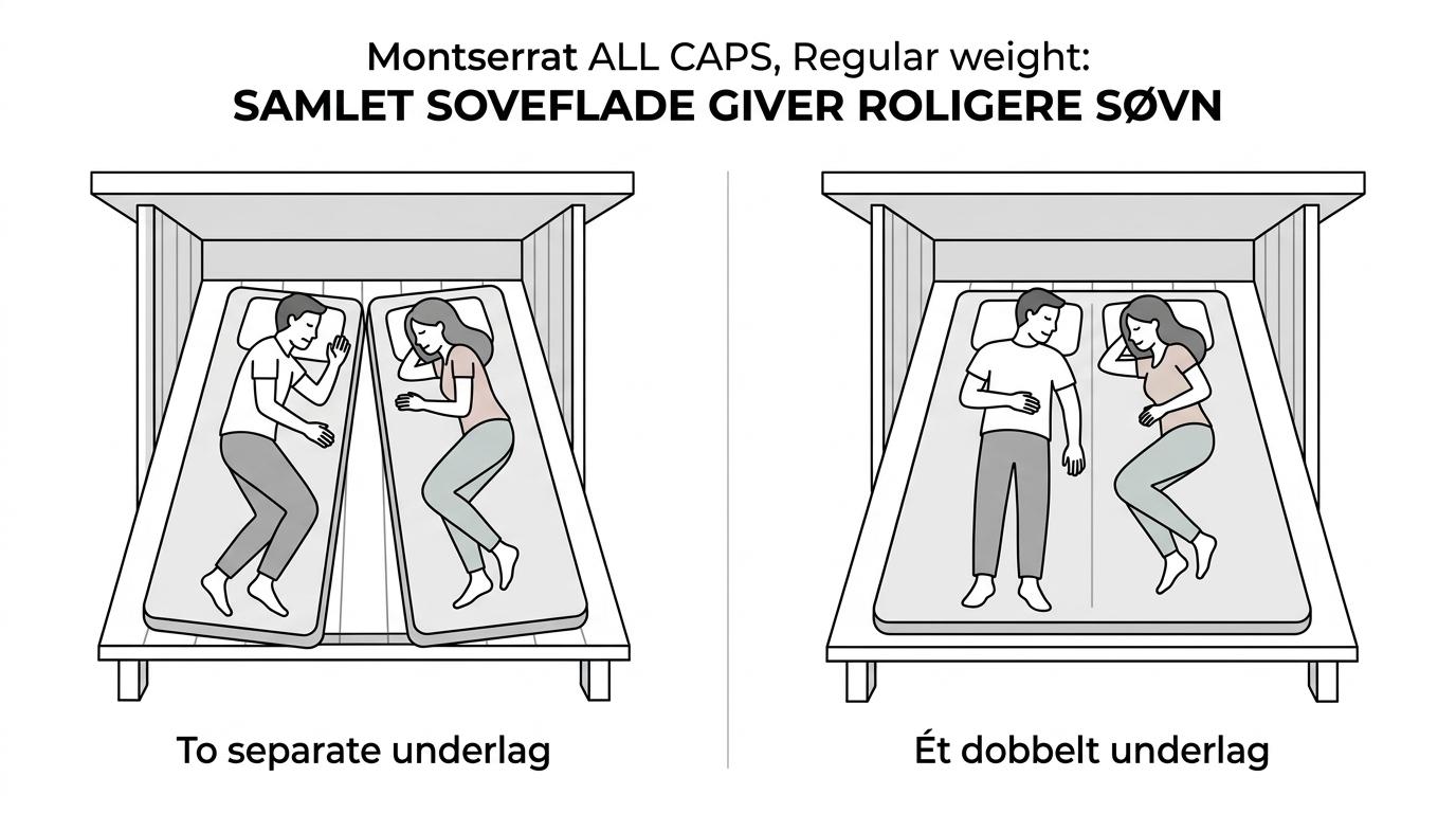 Sammenligning af to separate liggeunderlag med en tydelig revne i midten versus ét dobbelt liggeunderlag på et sheltergulv.
