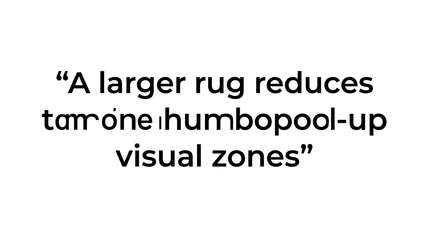 Highlighted quote explaining that a larger rug reduces chopped-up visual zones in a small living room.
