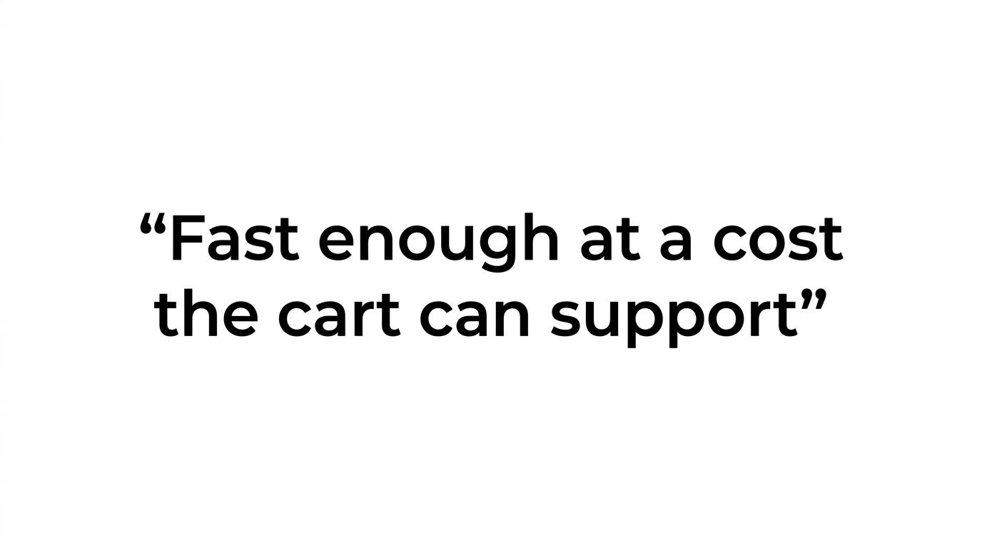 Highlighted quote reading: Fast enough at a cost the cart can support.