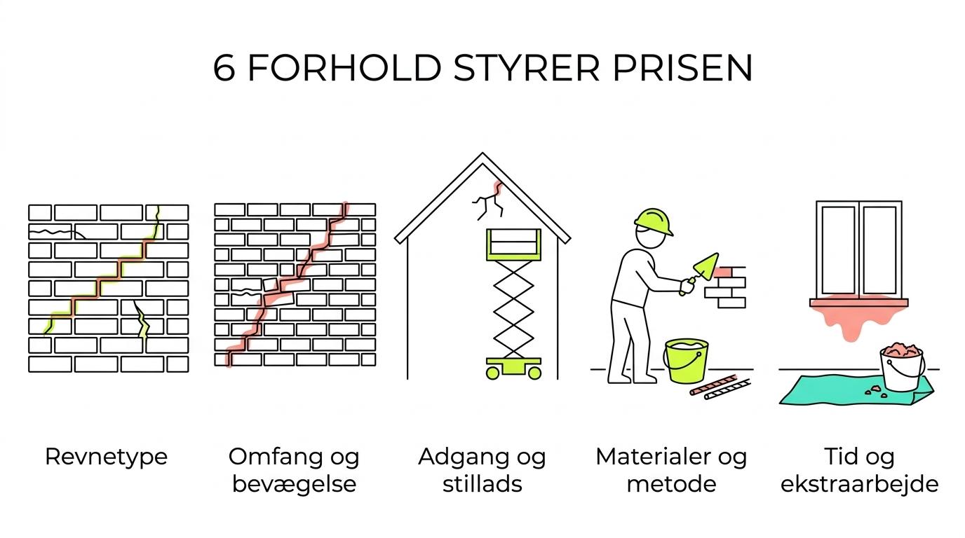 Oversigt over seks faktorer, der påvirker prisen på reparation af revner i murværk.