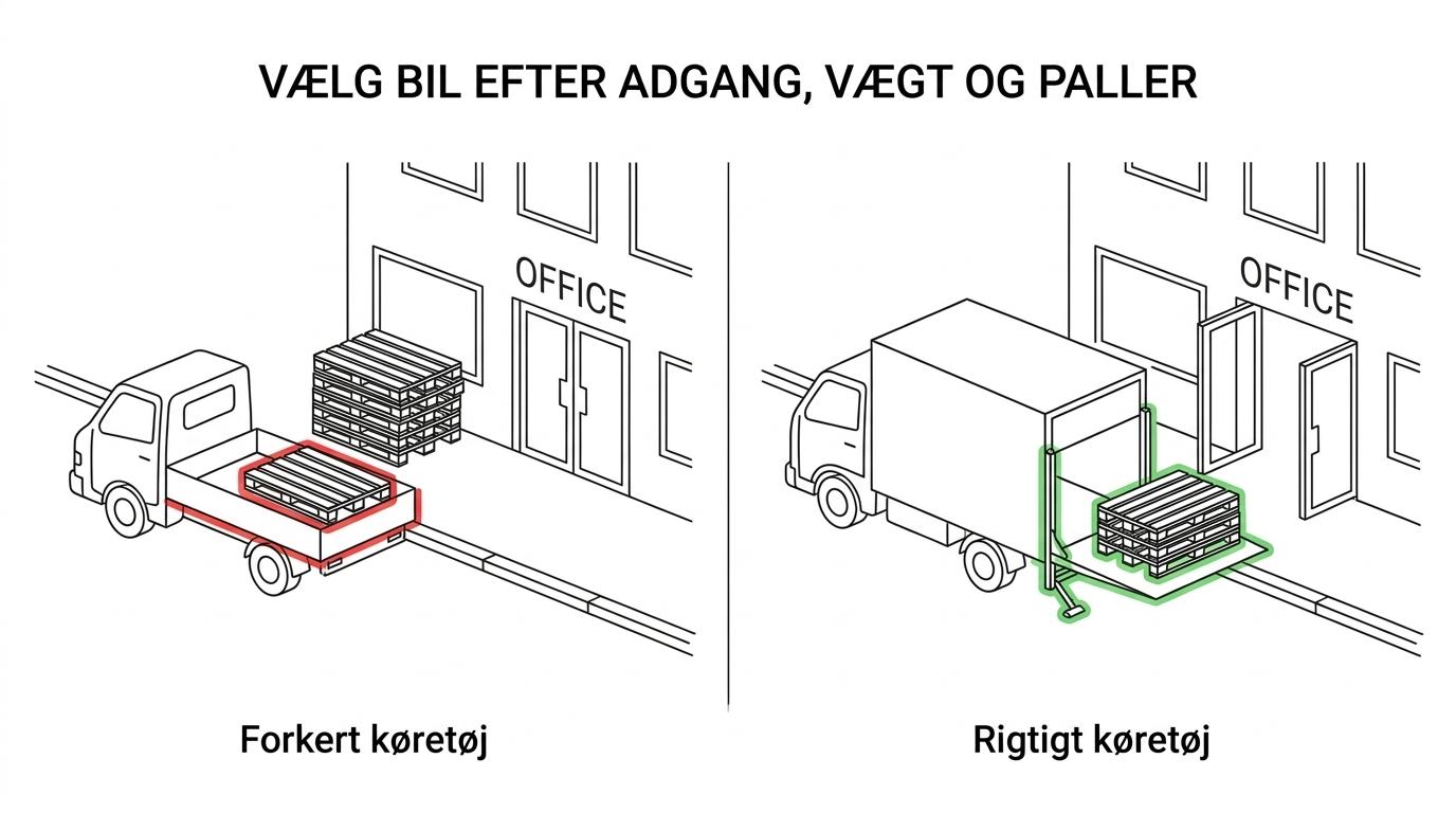 Side-by-side comparison of a lift truck and a standard truck with pallet capacity, weight limits, and typical delivery situations.