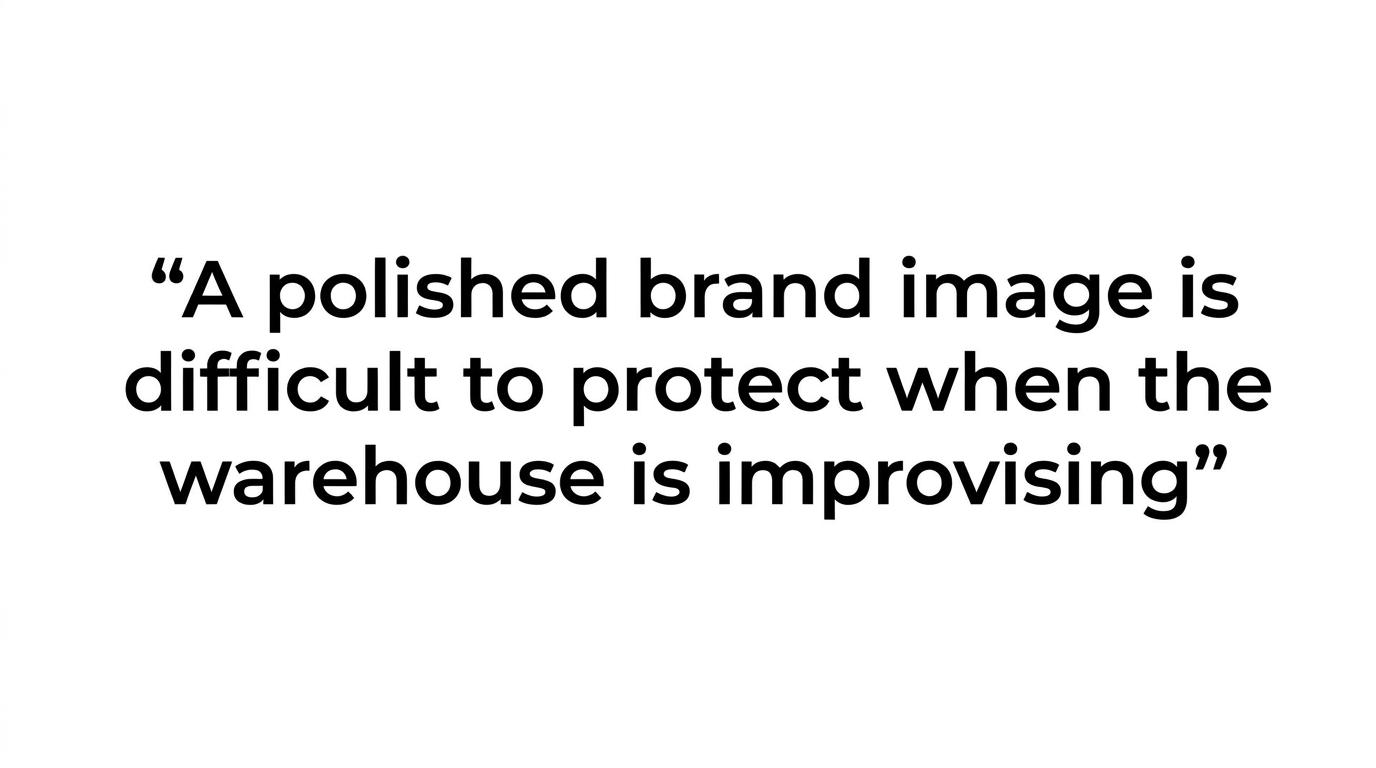 A highlighted quote stating that strong warehouse operations strengthen the brand, while marketing polish cannot fully cover poor fulfilment.