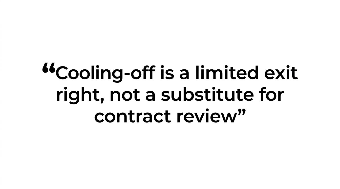 Highlighted quote emphasizing that cooling-off is only a backup and not a substitute for contract review.