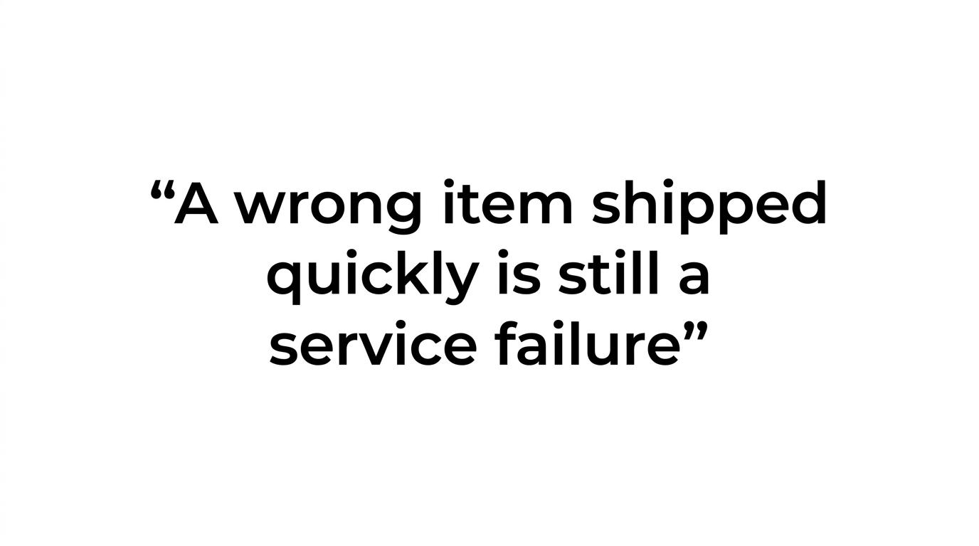 Highlighted quote emphasizing that fast shipping does not matter if the order is wrong.