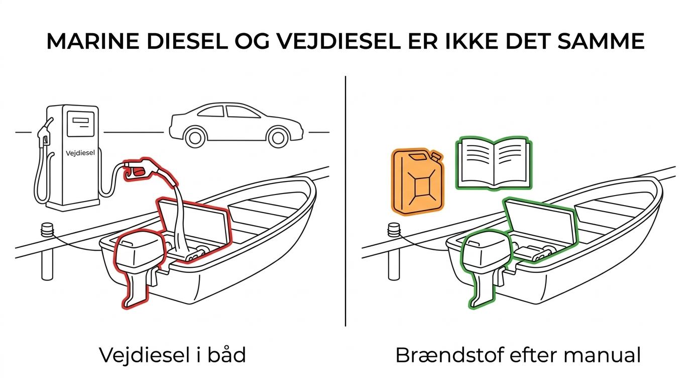 Side-by-side comparison of marine diesel and road diesel showing standards, sulfur limits, flashpoint, and typical engine use.