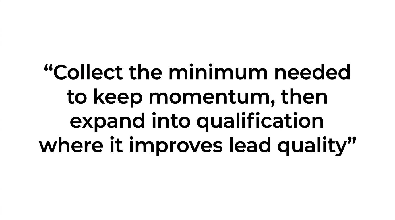 A highlighted quote about collecting only the minimum needed first, then expanding qualification.