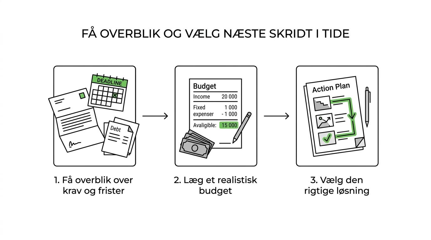 Procesoversigt over forløbet fra brev fra Gældsstyrelsen til vurdering, budget og handlingsplan med PØR.
