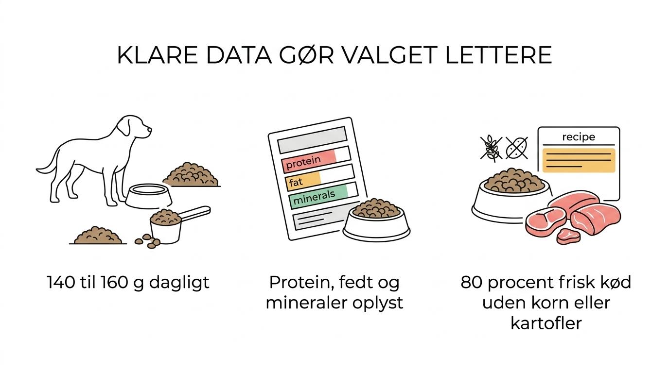 Overview graphic with Belcando Mastercraft 10 kg dog food and labeled points for feeding guide, nutrient values, fresh meat recipe, grain-free formula, and sample packs.