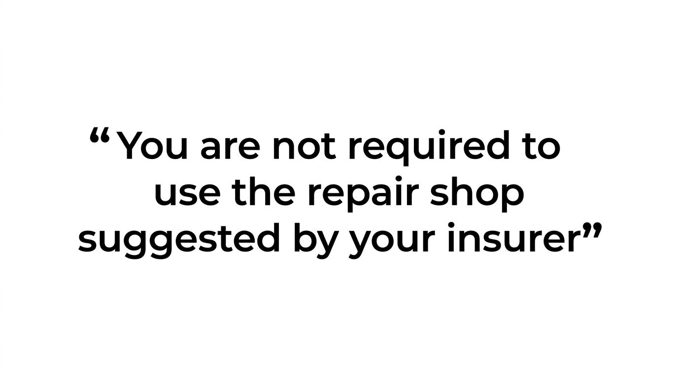 Highlighted quote stating that Illinois drivers are not required to use the repair shop suggested by their insurer.