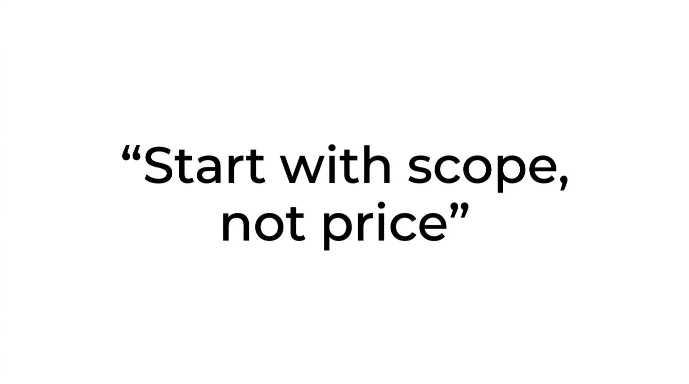 Highlighted quote reading, 'Start with scope, not price.'
