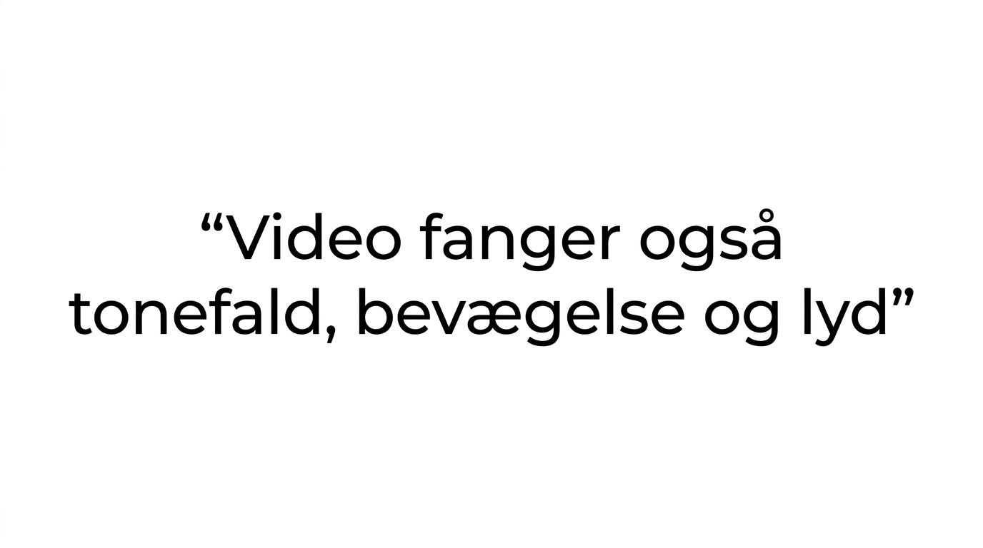 Et quote-highlight med budskabet om, at video fanger tonefald, bevægelse og lyd.