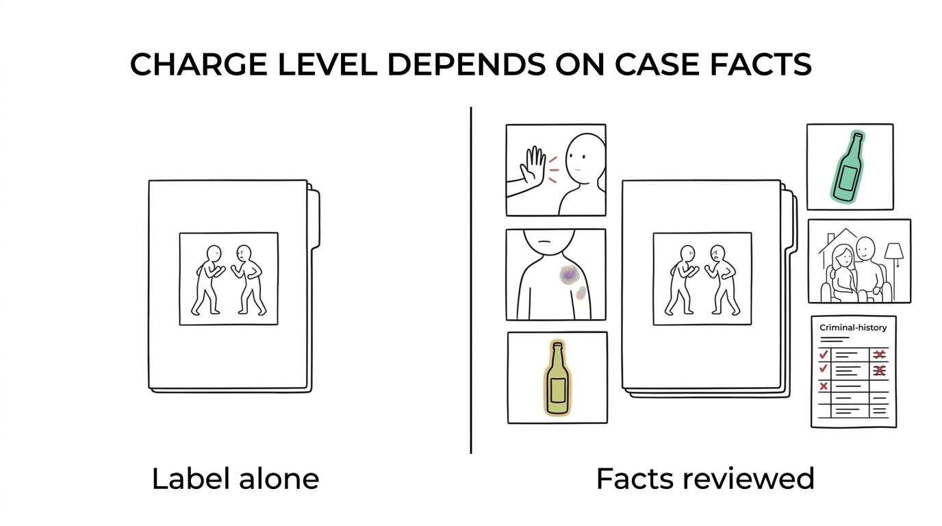 Side-by-side comparison of Michigan assault charge types showing what facts trigger each charge and the maximum penalties.
