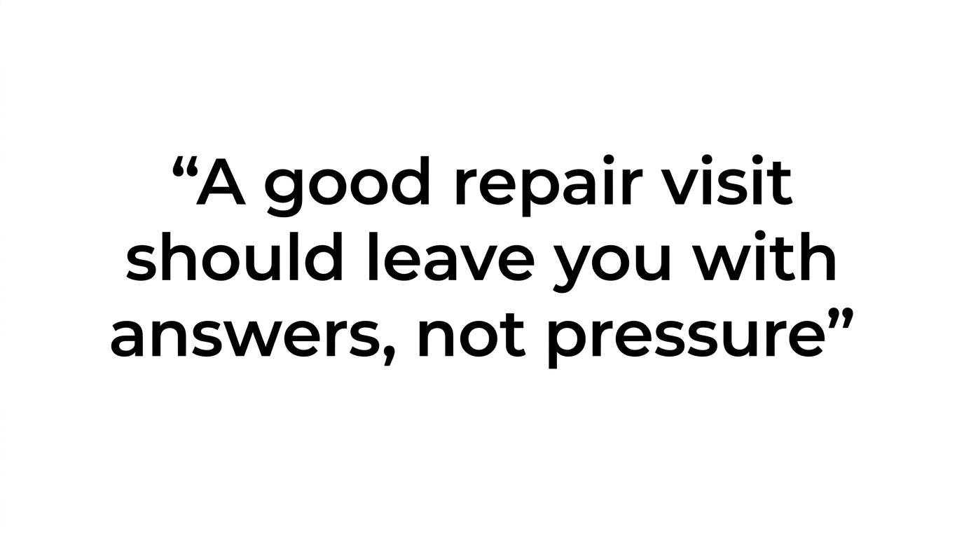 Highlighted quote reading, A good repair visit should leave you with answers, not pressure.