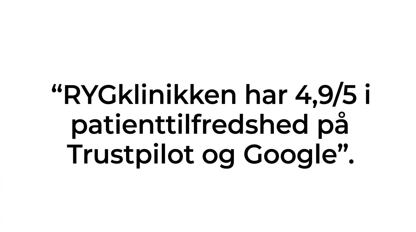Citatgrafik med teksten 'RYGklinikken har 4,9/5 i patienttilfredshed på Trustpilot og Google.'