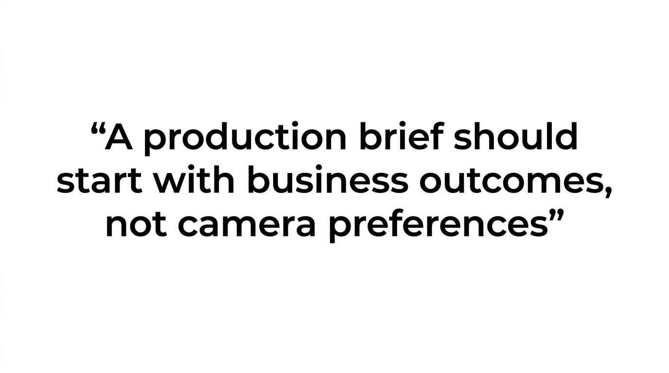 Quote card featuring the line, “A production brief should start with business outcomes, not camera preferences.”