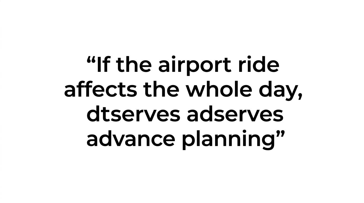 A pull-quote graphic highlighting that if the airport ride affects the whole day, it deserves advance planning.