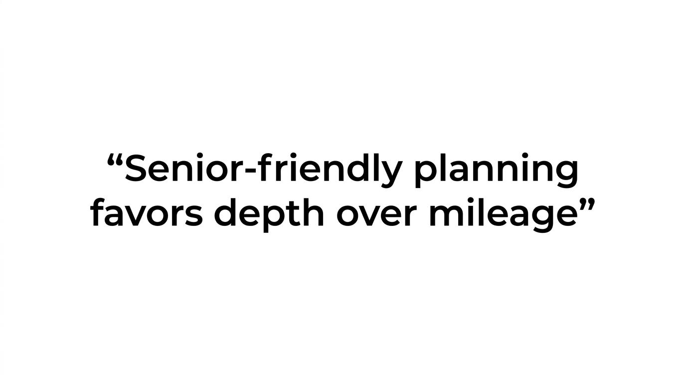 Large pull quote stating that many senior travelers do not need a shorter trip, they need a better rhythm.