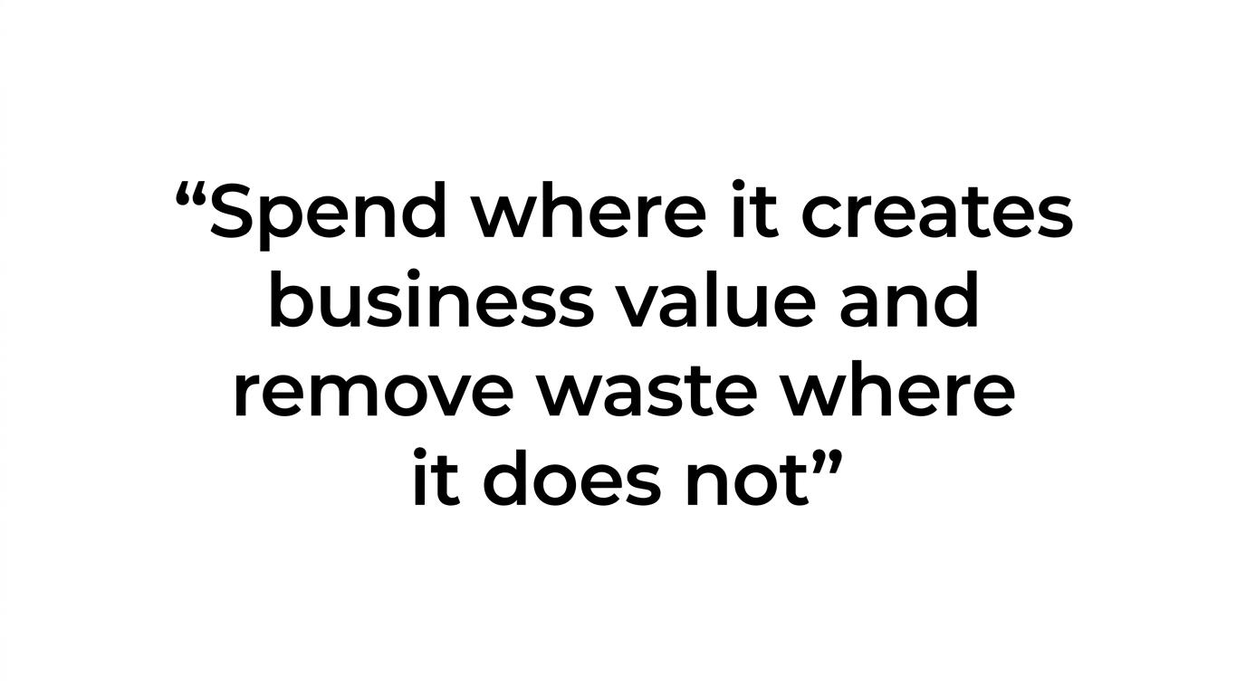 Highlighted quote card featuring a line about spending where video creates business value and removing waste.