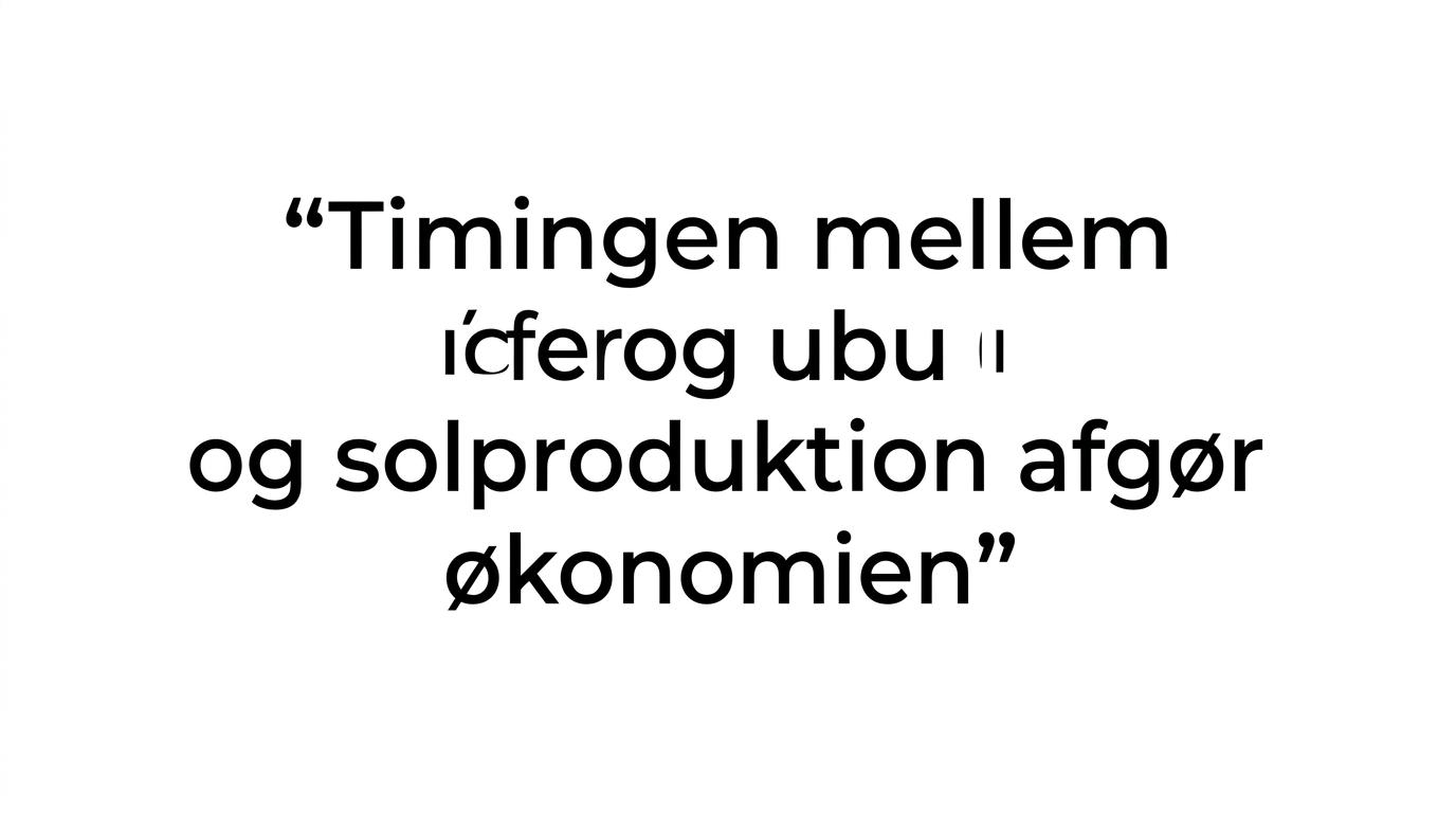 Fremhævet citat om at timingen mellem elforbrug og solproduktion er afgørende for økonomien.