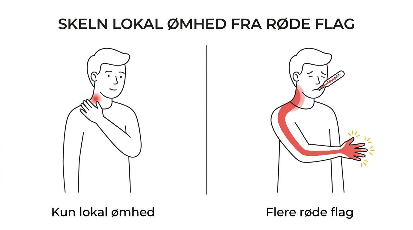 Sammenligning mellem lokal mekanisk nakkesmerte og faresignaler som udstråling til armen, prikken, svaghed og feber.