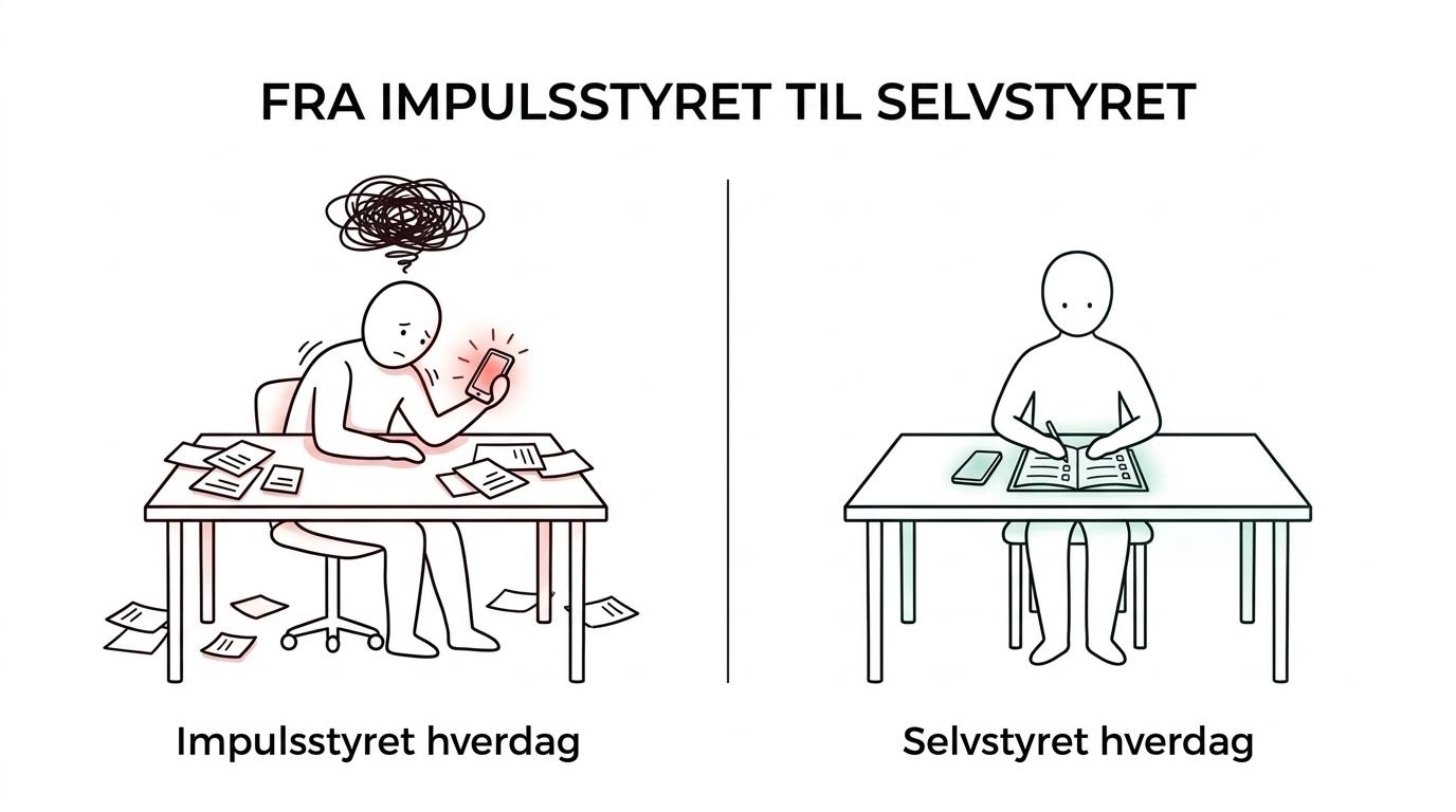 Sammenligning af en mentalt overbelastet person med tankemylder over for en rolig, fokuseret person med tydelige grænser og retning.