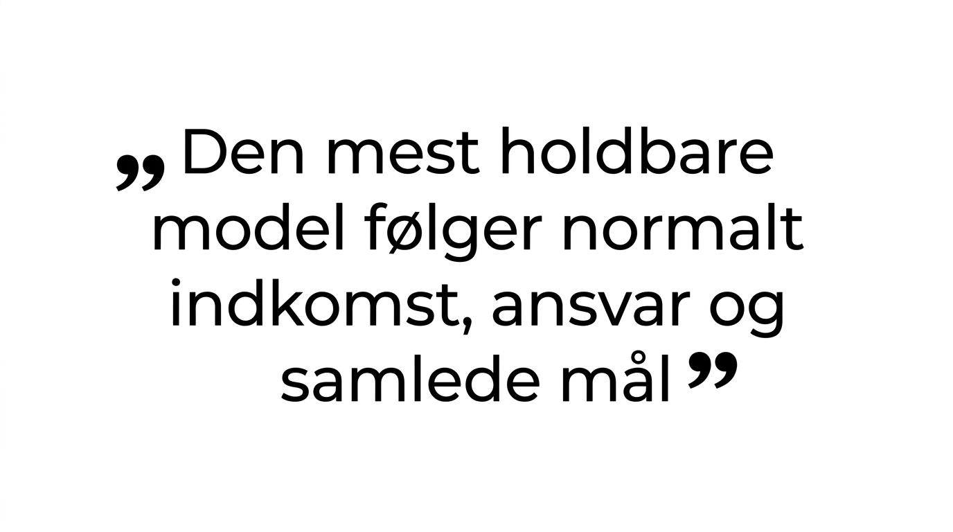 Fremhævet citat med teksten om, at retfærdig fordeling ikke nødvendigvis er 50/50.