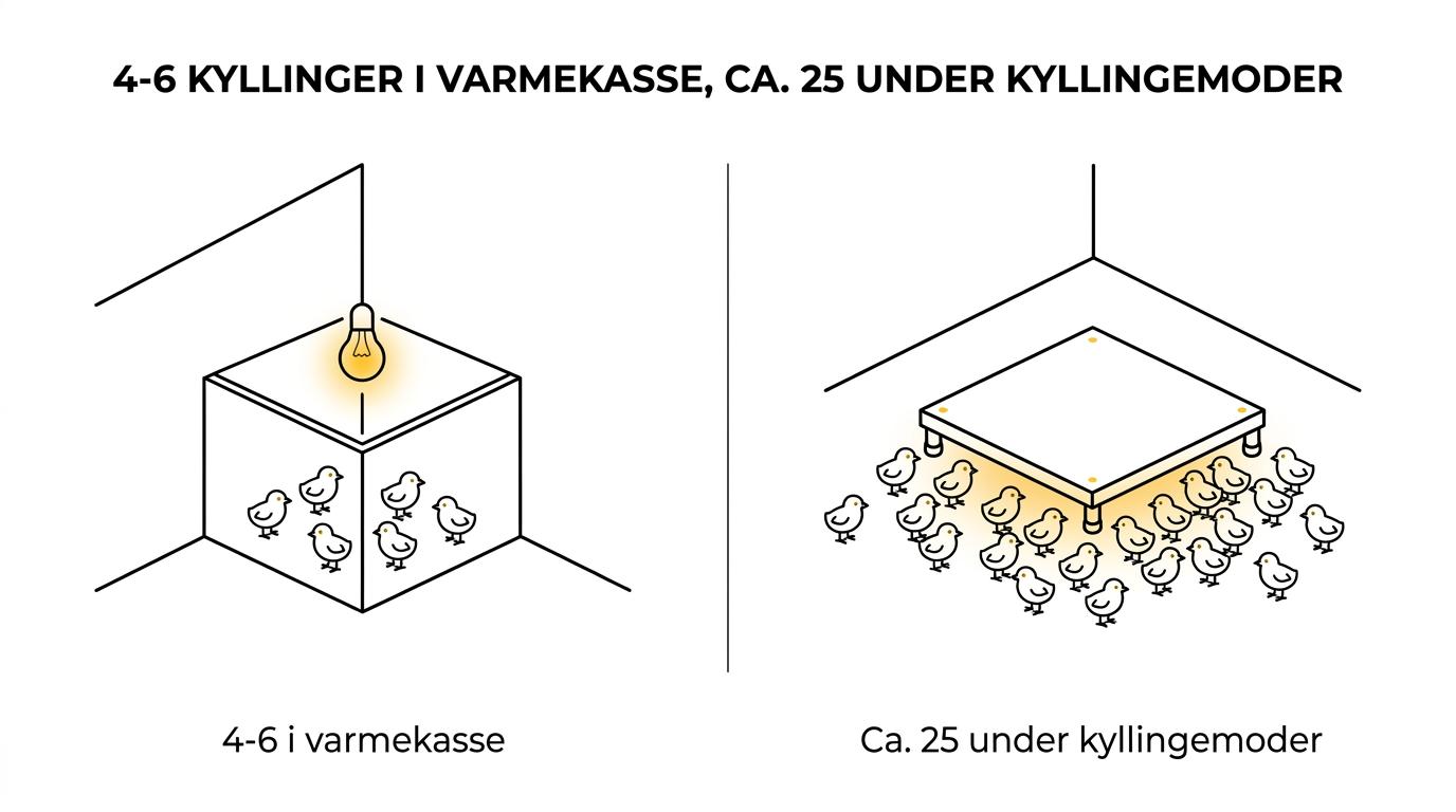 Sammenligning af kyllingemoder og varmekasse med forskelle i kapacitet, størrelse, varmeform og medfølgende udstyr.