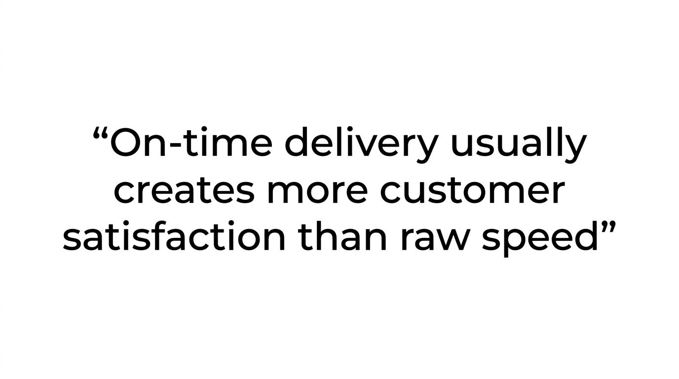 Highlighted quote stating that on-time delivery often matters more than one-day speed.