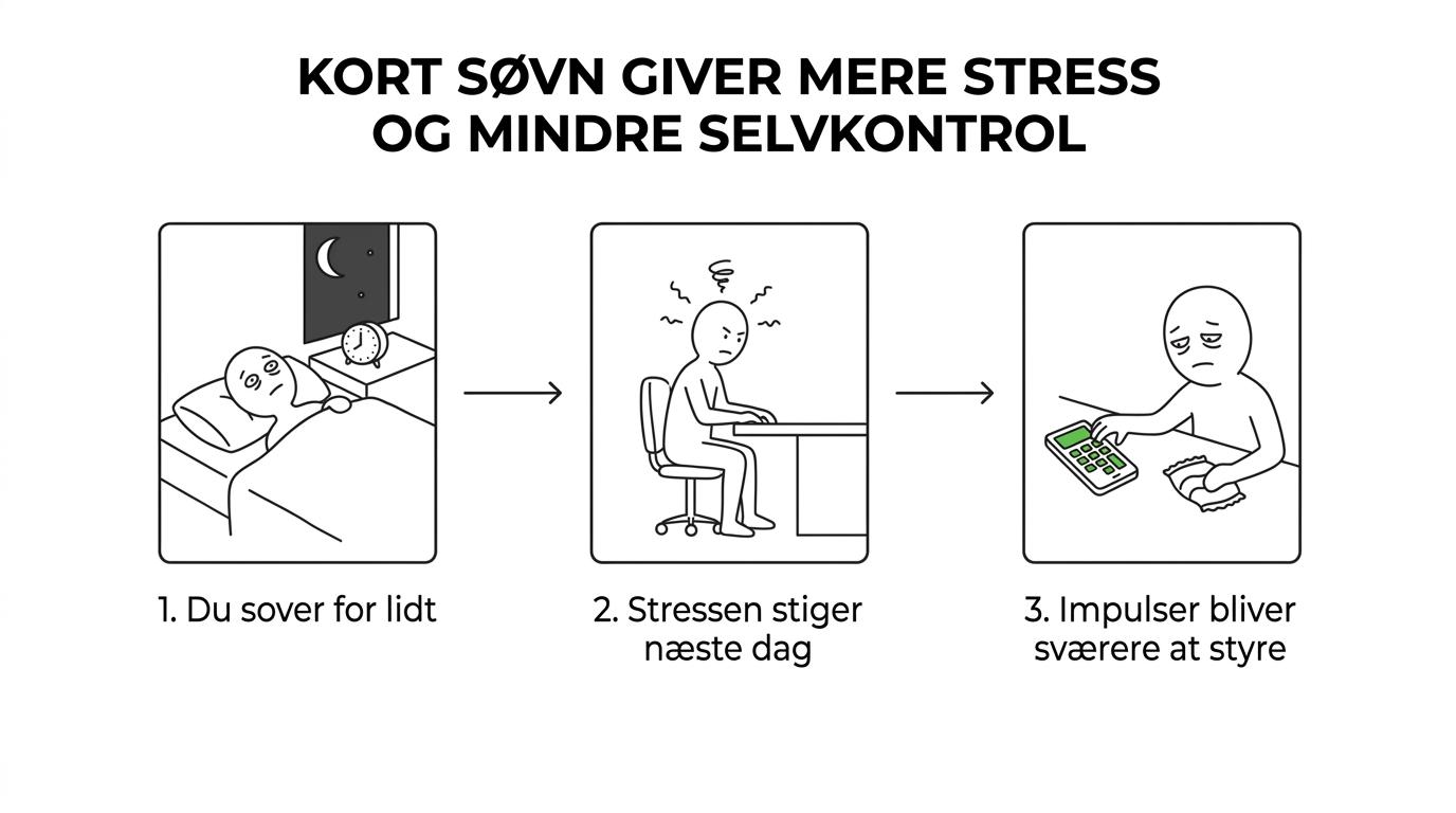 Et enkelt flow, der viser hvordan for lidt søvn øger stress og gør impulser sværere at styre dagen efter.