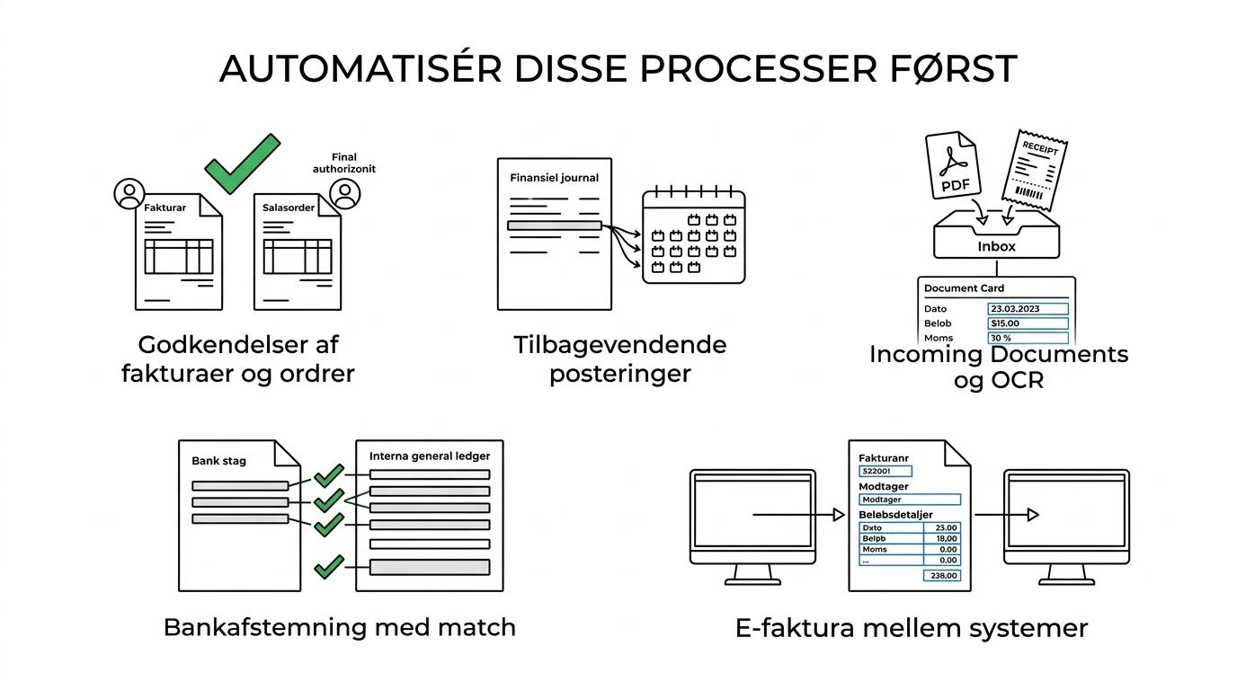 Oversigt over syv processer i Business Central, der egner sig bedst til tidlig automatisering.