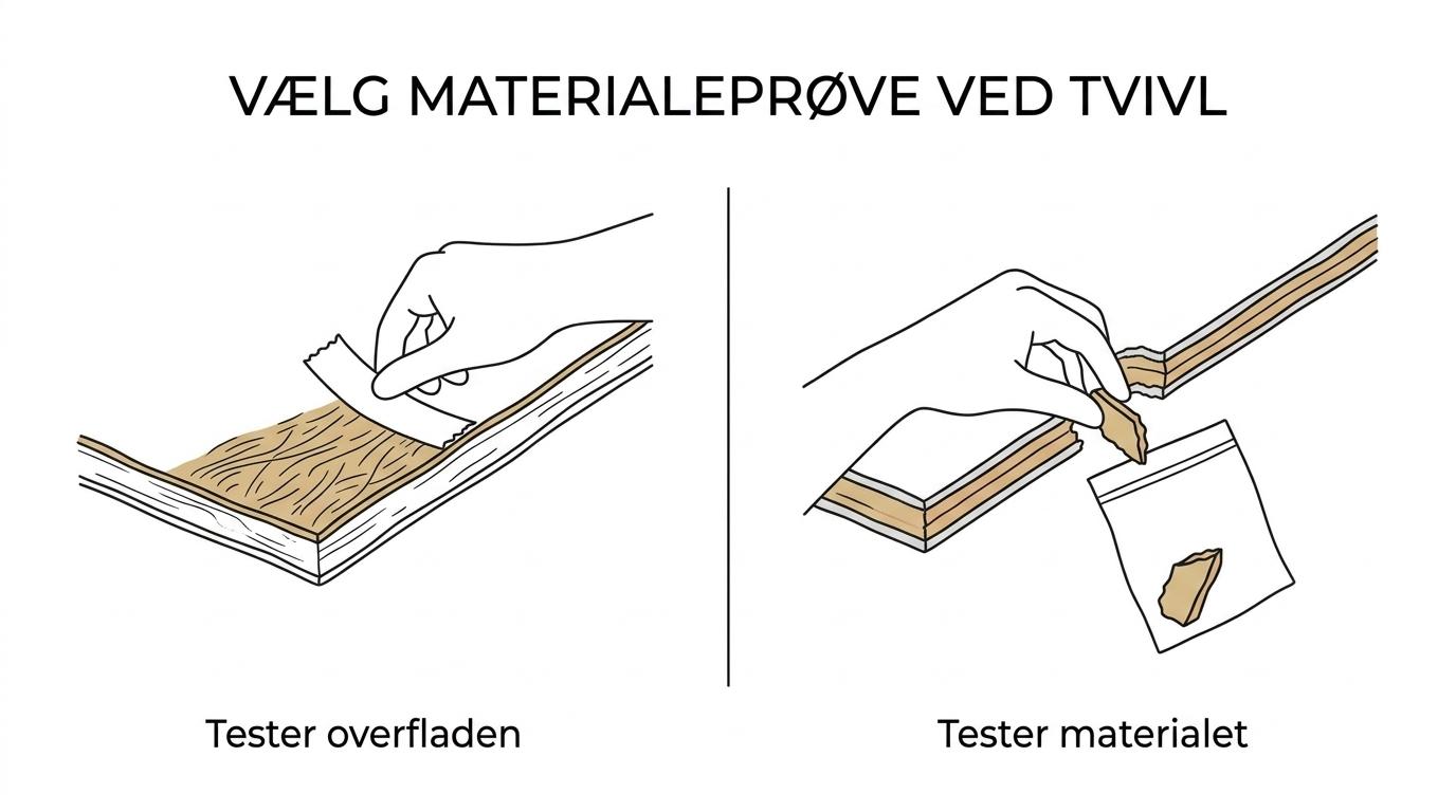 Side-by-side comparison of a material sample and a gel tape surface sample, showing what each test is used for.