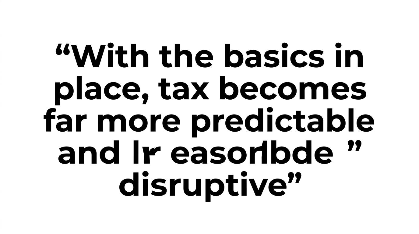 A highlighted quote stating that good tax habits turn tax from a yearly scramble into part of a healthier business.