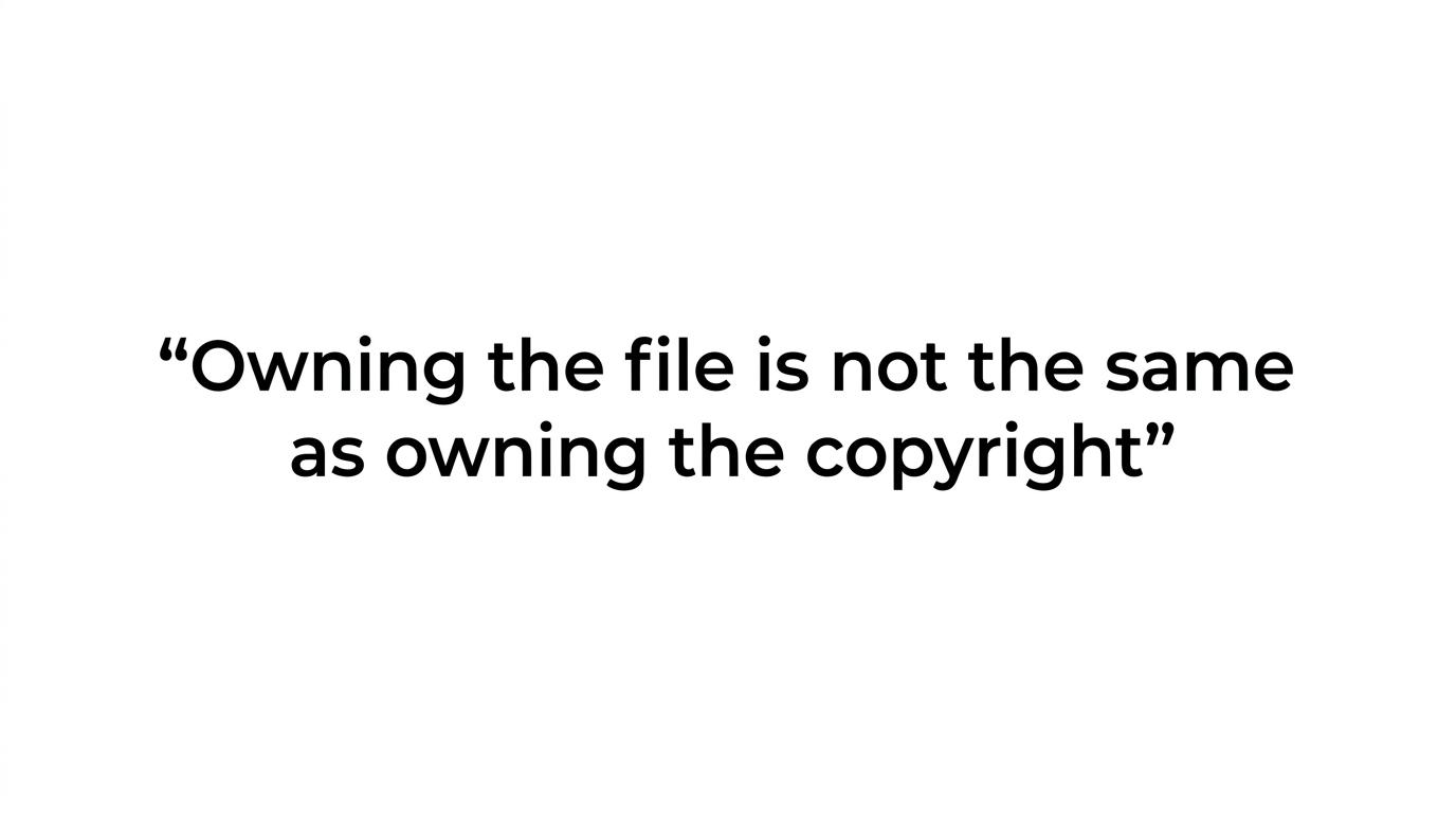 Quote card highlighting the line that owning the file is not the same as owning the copyright.