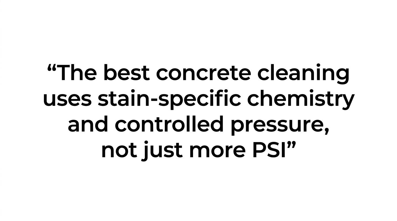 Concrete Cleaning Service: 6 Stains Pros Remove Best 1 A highlighted quote stating that higher PSI does not always mean better cleaning.
