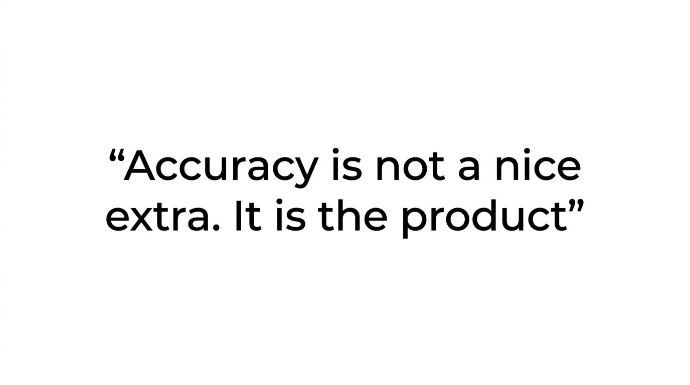 Highlighted quote stating that in industrial video, accuracy is not optional but the product itself.
