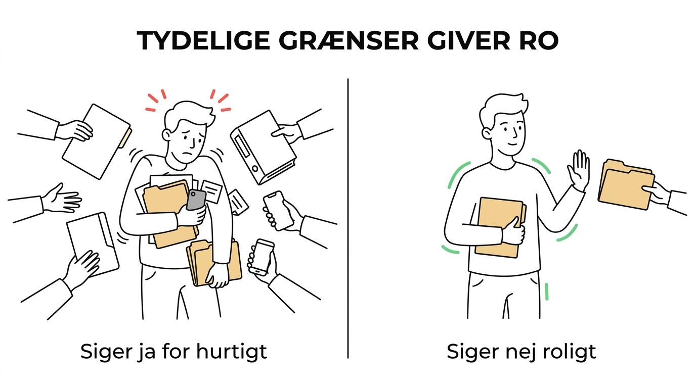 Side-by-side sammenligning af typiske people-pleasing reaktioner og mere tydelige, rolige alternativer i hverdagssituationer.