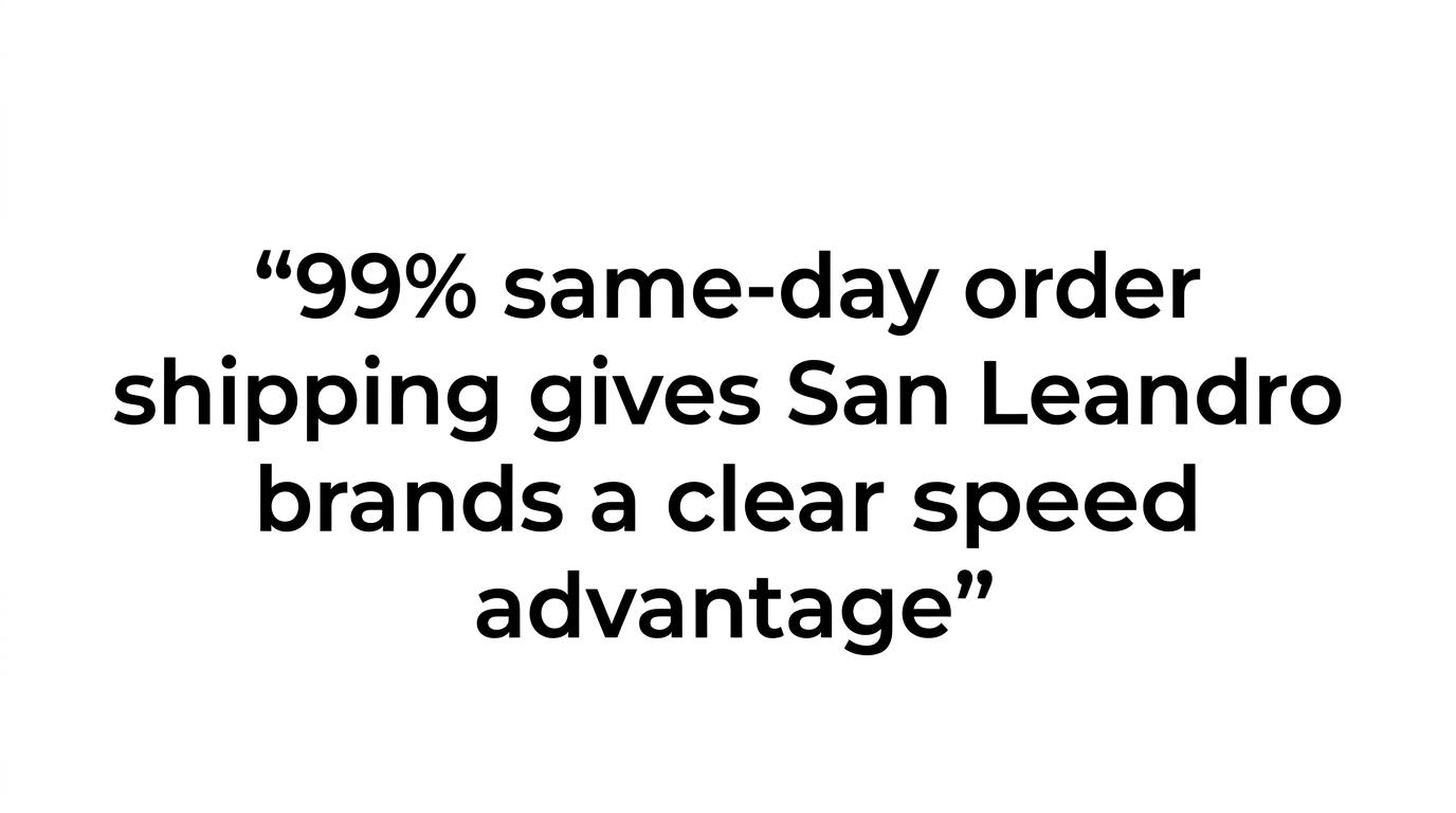 A highlighted quote stating that SVDirect reports 99% same-day order shipping for San Leandro brands.