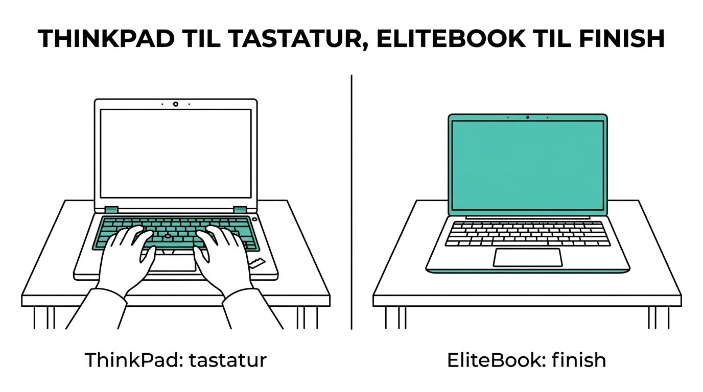 En Lenovo ThinkPad og en HP EliteBook side om side på et skrivebord, åbne og klar til studiearbejde.
