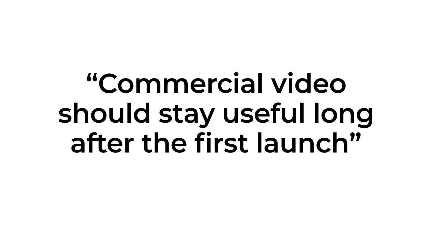 Highlighted quote stating that commercial video should be reusable proof and ad content, not a one-off deliverable.