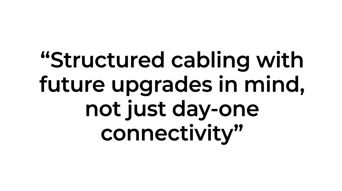 Large text quote highlighting that structured cabling should be designed for future upgrades, not just immediate connectivity.