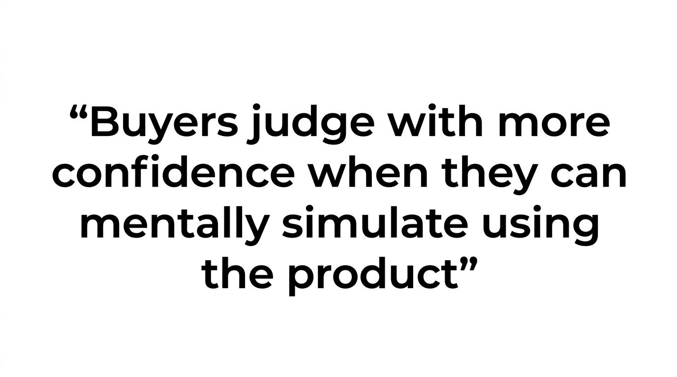 Highlighted quote stating that if buyers can mentally simulate using the product, they judge it with more confidence.