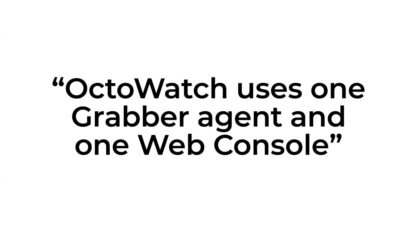 Large pull quote stating that OctoWatch uses one Grabber agent and one Web Console for logging, investigations, and policy enforcement.